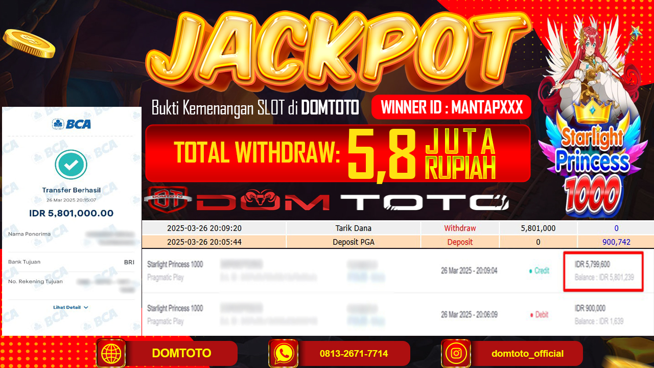 JACKPOT SLOT STARLIGHT PRINCESS 1000 26 MARET 2025